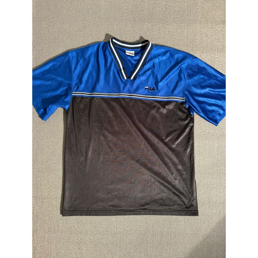 Fila v‑neck mesh colorblock top Men Large blue black sporty‎